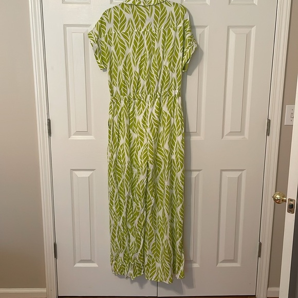 Entro Destination Jumpsuit Green Leaf Print Tropical Vacation Resort NWT Large - Picture 6 of 10